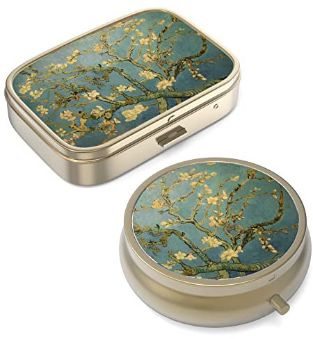 Pillendose Pillendose mit Spiegel Retro Kleine Pillendose für Geldbörse oder Tasche Bronze Pillendose oder Vitamine, Fischöl, Nahrungsergänzungsmittel, Pillen enthalten Reisegeschenke (2 STÜCKE)