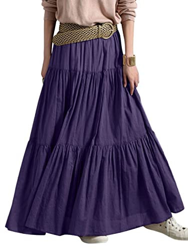 ORANDESIGNE Gonna Lunga Donna Classico Chic Vintage Casual Estate Vita Alta Elegante Mare Spiaggia E Viola XL