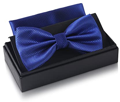 Massi Morino Fliege Royalblau mit Einstecktuch für Herren Set - Anzug Herrenfliege zur Hochzeit - Verstellbare Schleife in Blau