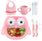 BRUNOKO Plato Bebe con ventosa Vajilla Bebé 5en1 - Plato Bebé + Cuchara Bebé + Babero Bebé Silicona + Vaso Infantil Reutilizable + Pajitas Silicona Juego 5en1 - Apto Para Lavavajillas Y Microondas
