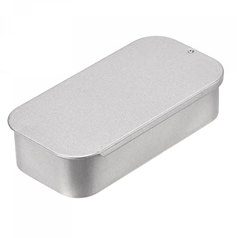 sourcing map 2Stk Rostfrei Metalldöschen Metall Blechdose Metalldosenbehälter Weißblech mit Schiebedeckel 3.54x1.77x0.79 Silberton