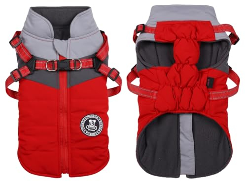 Poseca Winter Puppy Coat - Reflective Waterproof Dog Coats with Harness for Small Medium Dogs