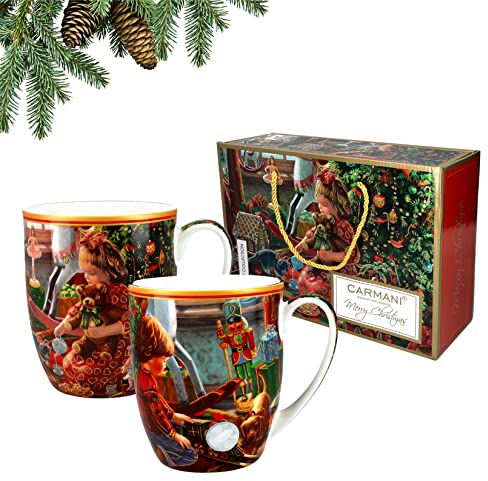 Carmani - Lot de 2 tasses de Noël, tasses festives pour thé, café, chocolat chaud, décorées sur le thème de Noël, 400 ml