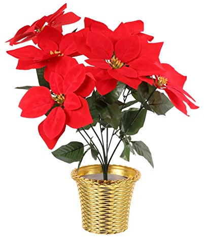 Homoyoyo Künstliche Weihnachtsstern-Töpfe Künstlicher Weihnachtsstern-Blumenstrauß aus Seide Roter Kunstblumen-Blumenstrauß für Den Innen- Und Außenbereich Veranda Hochzeit