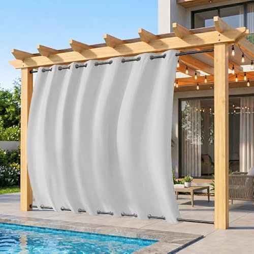 Rosnek Outdoor Vorhang Wetterfest Winddicht, Extra Breit Blickdicht Vorhänge mit Ösen Oben & Unten, H242x B254 cm, Wasserdicht Sonnenschutz Sichtschutz Gardinen für Balkon Terrasse Pavillon, Weiß