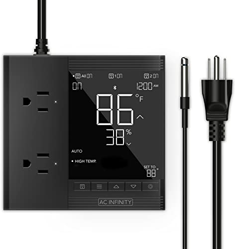 AC Infinity Smart Outlet Controller 75, Temperatur-Feuchtigkeits-Zeitplan, 2 Einzelsteckdosen, Daten Bluetooth App, Kühlung Heizungsthermostat für Heizmatte, Ventilatoren, Samenkeimung, Reptil,