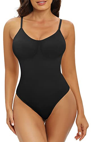 Vijamiy Shapewear Damen Thong Sculpting Body Shaper Damen Formung des Bauchweg Bodysuit Verstellbare Träger das Ist Bequem und Atmungsaktiv Nahtlos und Unsichtbar(Schwarz,M)
