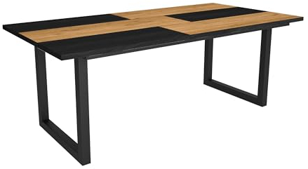 Skraut Home - Esstische | 10 Personen | 200 | Robust und stabil Dank Seiner Struktur und solide Beine | Ideal für Familienversammlungen | Eiche und Schwarz | Industrielles Stil