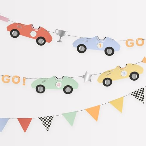 Meri Meri Race Cars Party Banner (Pack of 1). 10' Party Garland Including Excess Cord, Race Car Birthday Party Decorations