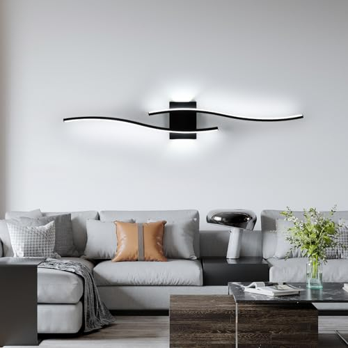 Comely Applique da Parete Interno in Alluminio, Nera Linea Lunga Lampada da Parete Moderna, Minimalista Lampada a Muro per Camera da Letto Soggiorno Corridoio Ufficio Scala, Bianco Freddo 6500K