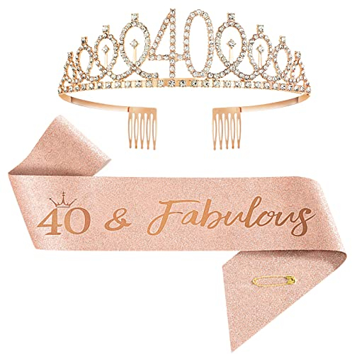 Geburtstag Geburtstag Schärpe und Tiara,Geburtstag Krone Schärpe,40. Geburtstag Dekorationen Frauen , Kristall Geburtstagskrone Set (40)
