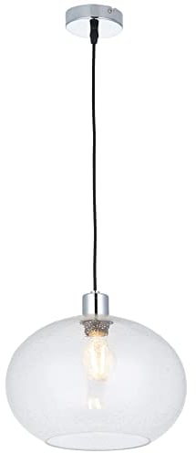 National Lighting Industrial Pendant Light – Hanging Lamp with Glass Lampshade – LED Pendant Light Fitting – Dimmable Kitchen Island Lights – Dome Ceiling Light – 10W E27 - Clear