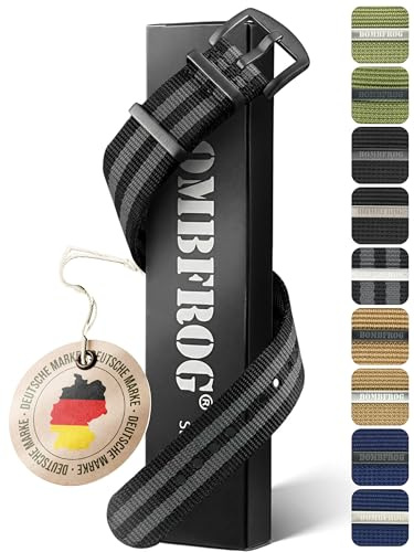 BOMBFROG NATO Strap Nylon Uhrenarmband 18mm 20mm 22mm 24mm Natoband Armband | Premium Natoband, franst nicht aus, verstellbar, Militär, Schließe schwarz/silber, Khaki/Navy/Oliv/Schwarz/Schwarz-Grau