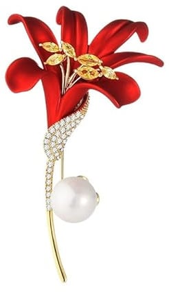 EMEGCY Blumenbrosche mit Perlen, Strass, Kristall, Blätter, Blumenstrauß, Brosche, Anstecknadel, modisches Kleid, Zubehör, Geburtstag, Abschluss, Schmuck, Geschenk für Frauen, Kupfer, Basis