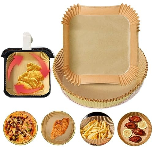 Ptrout 100PCS Square Air Fryer Parchment Paper Liner 7.9 Inch Disposable Paper for Air Fryers Premium Quality Greaseproof, Oil Proof, Water-Proof, Food Grade Paper for Baking and Roasting