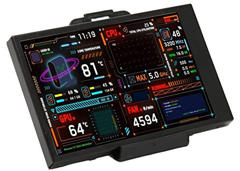 ASHATA Computer Temp Monitor 3.5 Inch, IPS Dual USB C PC Sensor Panel Display, PC Temperature Display for PC ARGB Computer Case Secondary Screen Customizable Layout