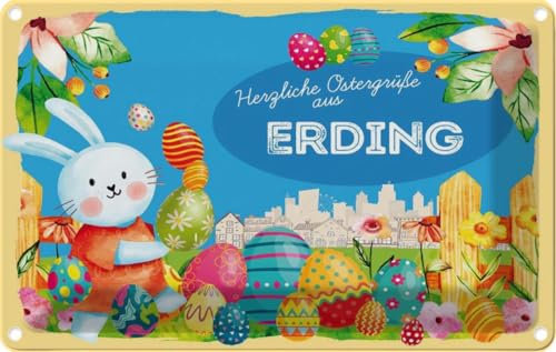 vianmo Blechschild 20x30 cm Ostergrüße ERDING Deko Geschenk Metall Schild