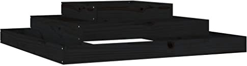 Pflanzkasten Holz, mehrstufiges Blumenkasten ohne Bodenplatte, modulares, Gartenbeet Blumenbeet Hochbeet mit 3 Stufen, Pflanzbeet für Gemüse Obst Blumen, Schwarz 110x110x27 cm Massivholz Kiefer