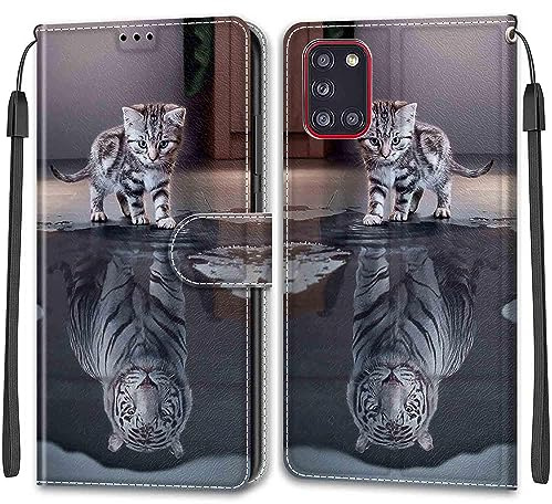 Handyhülle für Samsung Galaxy A31 Hülle Leder Tigre | Magnetverschluss, Kartenfächern & Standfunktion, robuste Premium PU Leder Klapphülle für Samsung A31
