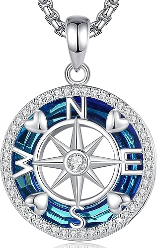 EUDORA Harmony Ball Kompass Kette Mit Österreichischer Kristall für Damen Sterling Silber 925,Kompass Halskette Amulett Anhänger Schmuck Glücklich Geschenk für Frauen,Edelstahlkette 20 Zoll