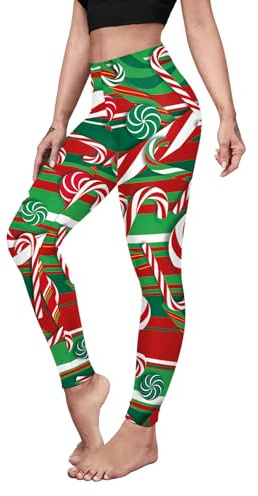 color cosplayer Christmas Leggings for Women Girls High Waist Printed Yoga Pants Holiday Tights Costume Plus Size, Red and Green Windmill, XL