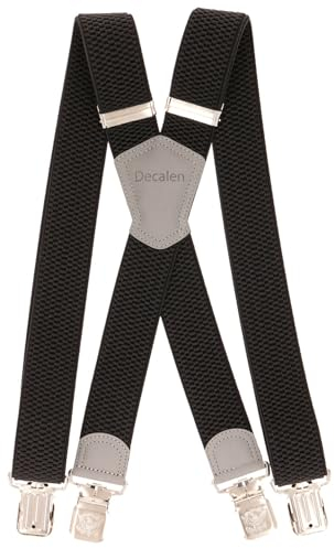 Decalen Hosenträger für Herren Breit 4 cm mit sehr Starken 4 Metall Clip Lang Einheitsgröße für Männer und Damen Einstellbar und Elastisch X Style (Schwarz 4)