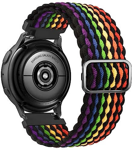 Amzpas für Samsung Galaxy Watch Active 2 40mm 44mm Armband Damen Herren,Nylon 20mm Verstellbares Geflochtenes Ersatzarmbänder für Samsung Galaxy Watch Active 40mm 44mm Armband (Regenbogen)