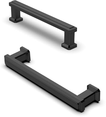 FURNIWARE 10 Pack Matt Black Cabinet Handles, Drawer Pulls 96mm(3.7 Inch) Hole Center, Hardware Modern Kitchen Cabinet Door Handles, for Kitchen, Bathroom, Wardrobe Cabinets Cupboard