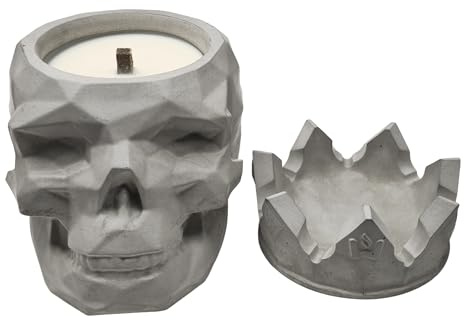 Totenkopf Wachsfresser Outdoor mit Dauerdocht - Betonkerze Made in Germany - Kerzenfresser Outdoor - Wiederbefüllbares Tischfeuer - Recycling von Kerzenwachs - auch für Indoor (Hell)