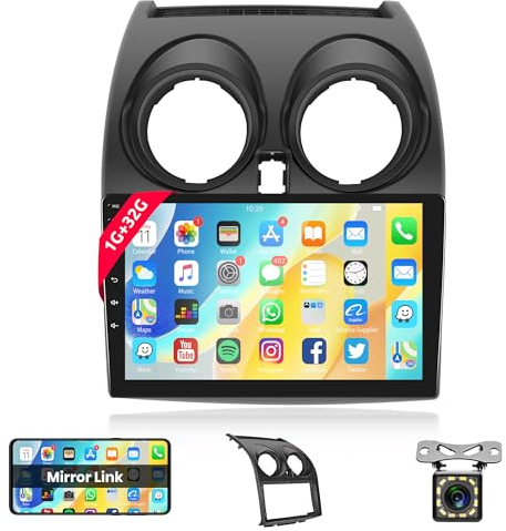 1G+32G Android Autoradio 2 Din per Nissan Qashqai 2006-2016 con GPS Navi WiFi 9 Pollici Autoradio con Mirror Link Bluetooth FM/RDS/OBD2/DAB+/DVR/EQ/USB Controllo del Volante Telecamera Posteriore