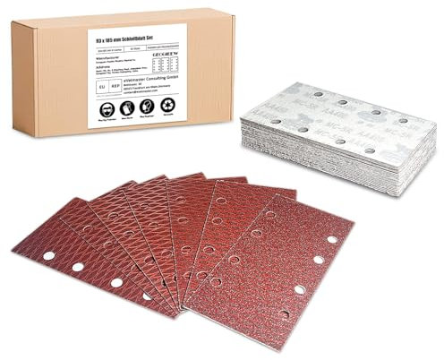 35 Stück Schleifblatt Set, 93 x 185 mm Schleifpapier Klett Körnung 40/80/120/180/240/320/400, 8 Löcher, Zubehör für Multischleifer, Schwingschleifer