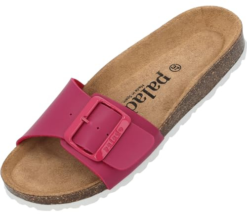 Palado Pantoletten Damen Malta EGS Matt – bequeme Sandalen Made in Spain - Hausschuhe mit dämpfendem Kork-Fußbett - modische Sommerschuhe Pink UK6 - EU39