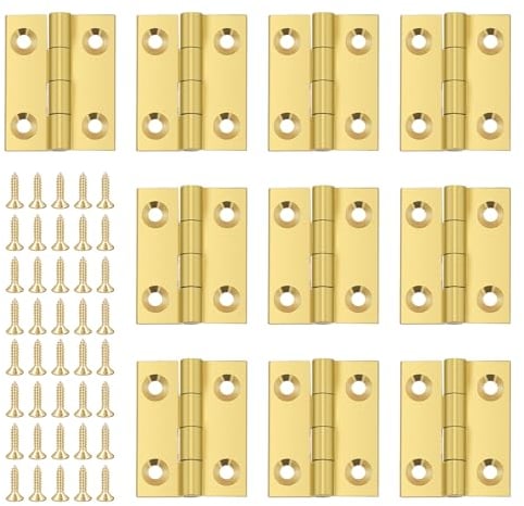 Giantree Lot de 10 mini charnières en laiton massif de 2,54 cm avec 60 vis - Petites charnières rétro - Pour tiroir, bijoux, boîte en bois, armoire, coffre en bois - Bricolage (2,54 cm)