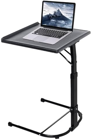 GBS Folding Laptop Table, Foldable & Adjustable Laptop Table with Adjustable Height AndTilt Angle, Multi-Functional Folding TV Tray Table, C Shaped Side Overbed Table, Standing Sofa Desk (Dark Grey)