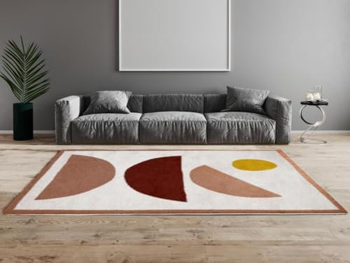 Vente-unique - Tapis Shaggy à Motifs Abstraits - 160 x 230 cm - Créme et Rose - MYNIO