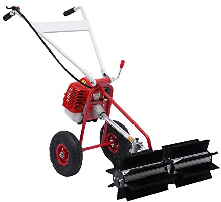43cc 1.7HP Sweeper Petrol Powered Sweeper Gas Power Hand Operated Driveway Walkway Cleaning 2-Stroke 8500rpm Snow Shovel Motor Broom Snow Clearing with Tank Capacity 1L
