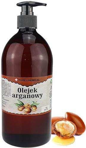 PURE CHEMICAL - Bio Argan öl 1L+Spender - Körperöl - Haaröl - Arganöl - 100% Rein - Natürlich - Kaltgepresst - Gesicht - Bart - Nägel - Vegan - Argan Oil - Hautpflege - Massageöl - Pflegeöl