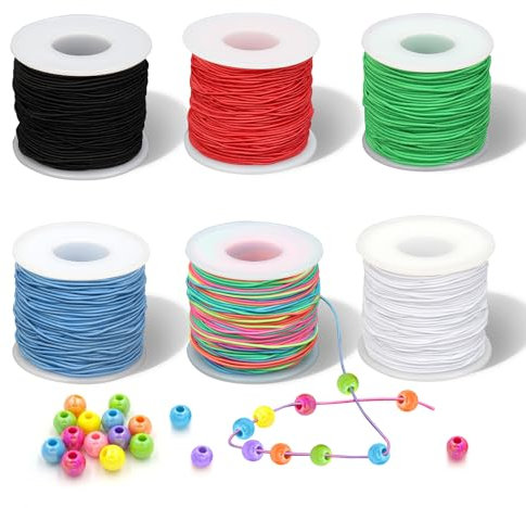 Gummiband für Armbänder, 6 Rollen Elastische Faden Perlenschnur, Gummiband Schmuckherstellung 1mm x 50 m, Gummischnur, Elastische Nylonschnur für DIY Handwerk Schmuckherstellung Halsketten