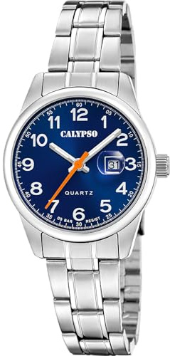 Calypso Damenuhr Analog aus Edelstahl 316l Silberfarben | Quarzwerk, Widerstandsfähiges Mineralglas, Wasserdicht 5 ATM, Kalender K5873/4, Basic
