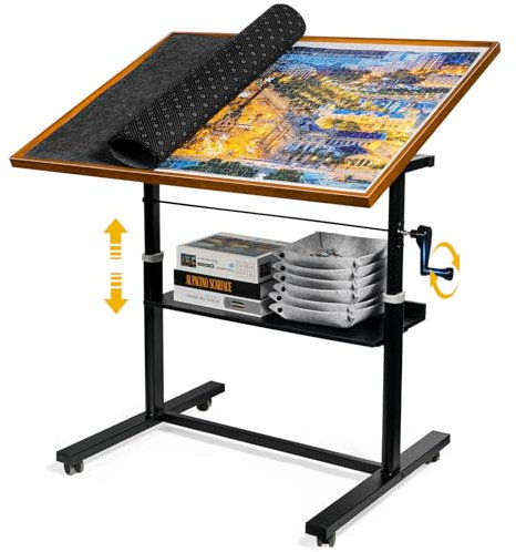 MICEPLAY 1500 Pieces Jigsaw Puzzle Table with Legs, 36x26 Adjustable Puzzle Table for Adults, 12-Tilting Angles, Multi-Functional with 6 Sorter Trays & Protective Cover