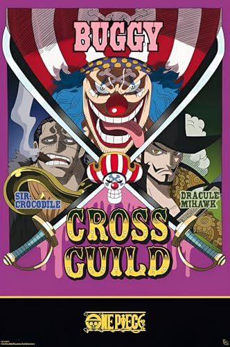 BUY ART FOR LESS Offiziell lizenziertes einteiliges Poster – Cross Guild Buggy, Sir Crocodile, Dracule Mihawk Art Poster – 61 x 91 cm – dekorativer Druck – Posterpapier – fertig zum Rahmen