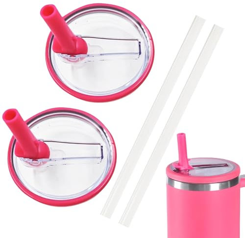 NEERIX 2 Pack 40 OZ Tumbler Lids Replacement Cup Flip Straw Tumbler Lid,Clear Replacement Lids Fit for Stanley Travel Tumbler, Spill Proof Tumbler Covers for Stanley Cup Accessories（rose red）