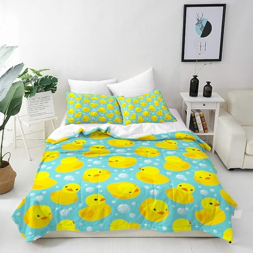 ANHOPE Cartoon Gelbe Gummi Ente Bettwäsche Set 2 Teilig Bettbezug 140x200 cm & Kissenbezug 65x65 cm Microfaser Bettbezüge Set mit Reißverschluss Bettdeckenbezug für Kinder Jungen Mädchen