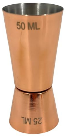 Chabrias Ltd Stainless Steel 25/50 ml Measure Jigger Bar Craft Dual Spirit Measure Cup Peg Measuring Cup for Bar Party Wine Cocktail Shaker (1, Copper)