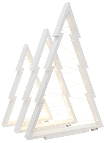 WEECO Set di decorazioni natalizie con 3 alberi di Natale in legno con illuminazione a LED, decorazione natalizia per esterni e interni, decorazione natalizia XLL fatta a mano con altezze di 113, 90,