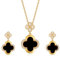 Gkaopi Vierblättriges Kleeblatt Schmuckset für Damen Gold Plated Titan Edelstahl Schwarz Weiß Glücksklee Anhänger Halskette und Ohrringe Set Hypoallergen Zierliche Schmuck Set für Mädchen