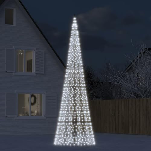 Homgoday Arredo Luce Albero di Natale su Pennone 1534LED Bianco Freddo 500cm, Decorazioni Natalizie, Albero di Natale, Natale Artificiale Sottile Supporto