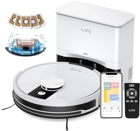 ILIFE A12 Pro Robot aspirapolvere e mocio combinato, stazione di svuotamento automatico per 60 giorni, navigazione LiDAR, mappatura della casa, zone vietate, WiFi 2.4G, App/Alexa/telecomando, per