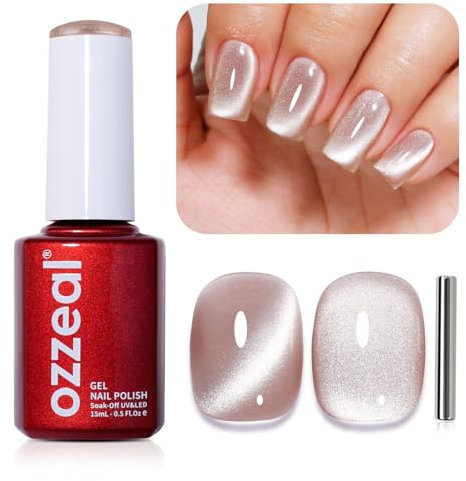 Ozzeal Cat Eye UV Gel Nagellack, 15ML Nackt Magnetischer Katzenauge UV Nagellack Frühling Sommer Glitter Holographisch Shimmer Gel Nail Polish Soak Off UV Led