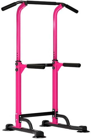SDHYL Power Tower Kraftstation Klimmzugstange Dip-Stationen Höhe Verstellbar Schlingentraining Bauchtrainer Rückentrainer Für Anfänger Profis Trainieren Fitness (Rosa/Schwarz)